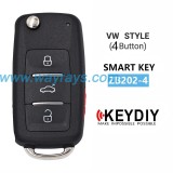 Keydiy ZB202-4 smart remote，For 46.47.48.49.4A、MQB48、5C chip types, match it to the car after generating it