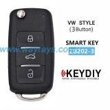 Keydiy ZB202-3 smart remote，For 46.47.48.49.4A、MQB48、5C chip types, match it to the car after generating it