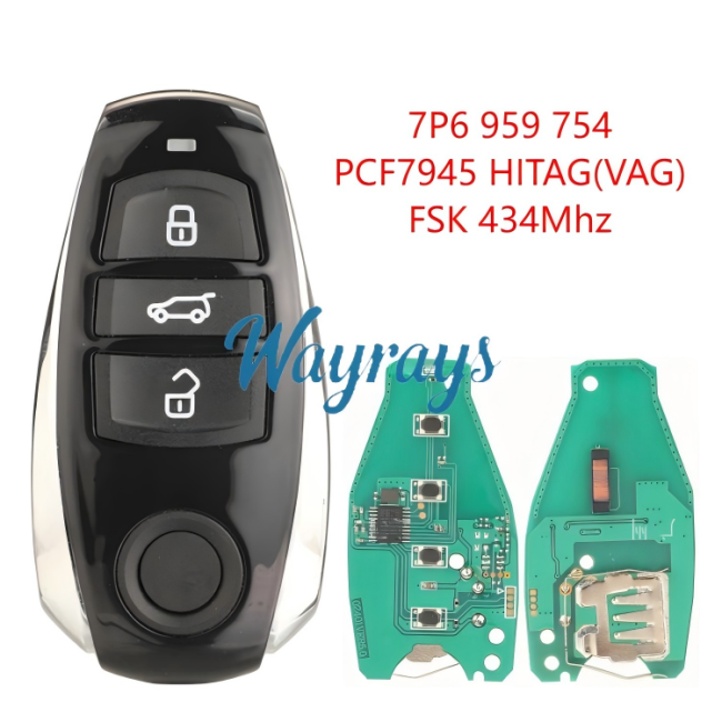 For VW Touareg 7P6 959 754 PCF7945 chip Hitag(VAG) with FSK 434mhz 3 button remote key,half keyless