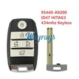 For Kia 95440-A9200 ID47 chip HITAG3 with 434mhz keyless 5 button remote key