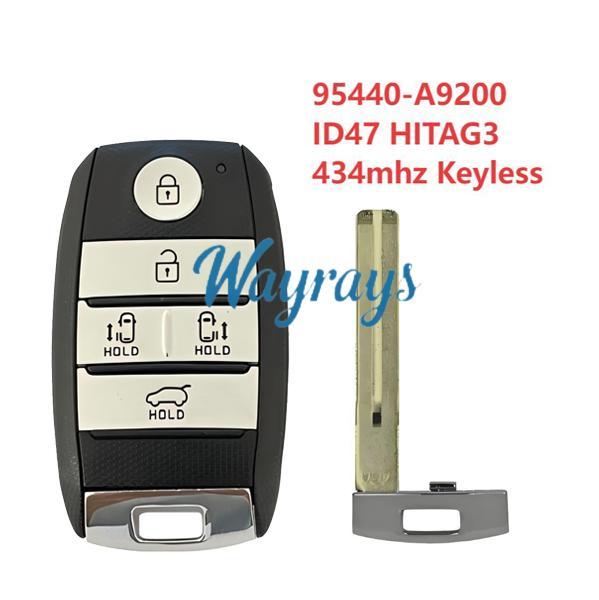 For Kia 95440-A9200 ID47 chip HITAG3 with 434mhz keyless 5 button remote key