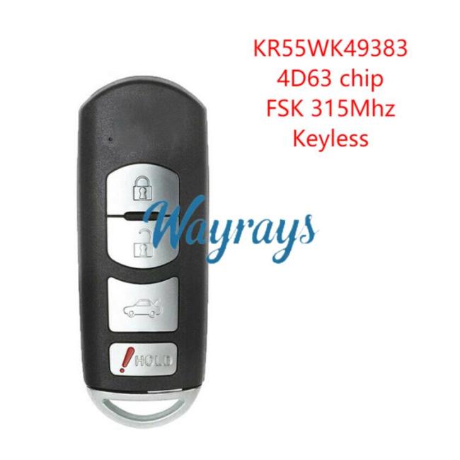 For Mazda KR55WK49383 4D63 chip with FSK 315mhz keyless 3+1 button remote key