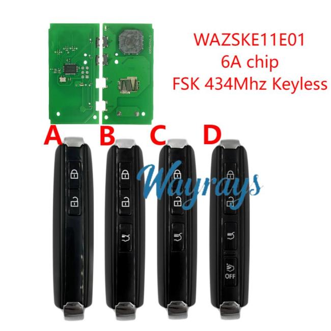 For Mazda WAZSKE11E01 6A chip with FSK 434mhz keyless 2/3/4 button remote key,P/N: DFY7-67-5DYA