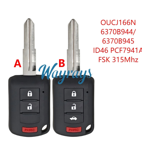 For Mitsubishi OUCJ166N 6370B944/6370B945 ID46 chip PCF7941A with FSK 315mhz 2+1/3+1 button remote key