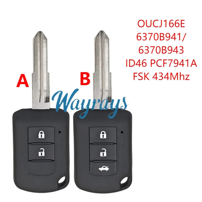 For Mitsubishi OUCJ166E 6370B941/6370B943 ID46 chip PCF7941A with FSK 434mhz 2/3 button remote key