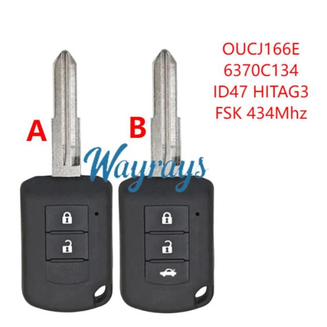 For Mitsubishi OUCJ166E 6370C134 ID47 chip HITAG3 with FSK 434mhz 2/3 button remote key