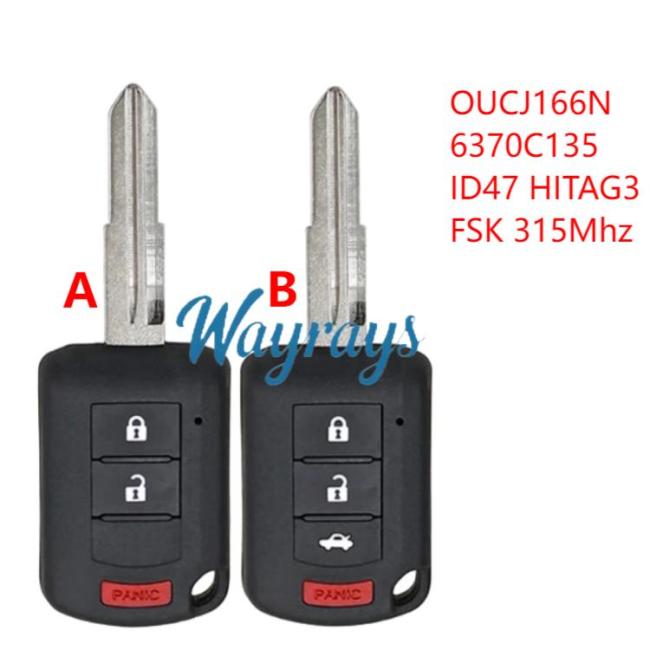 For Mitsubishi OUCJ166N 6370C135 ID47 chip HITAG3 with FSK 315mhz 2+1 button remote key