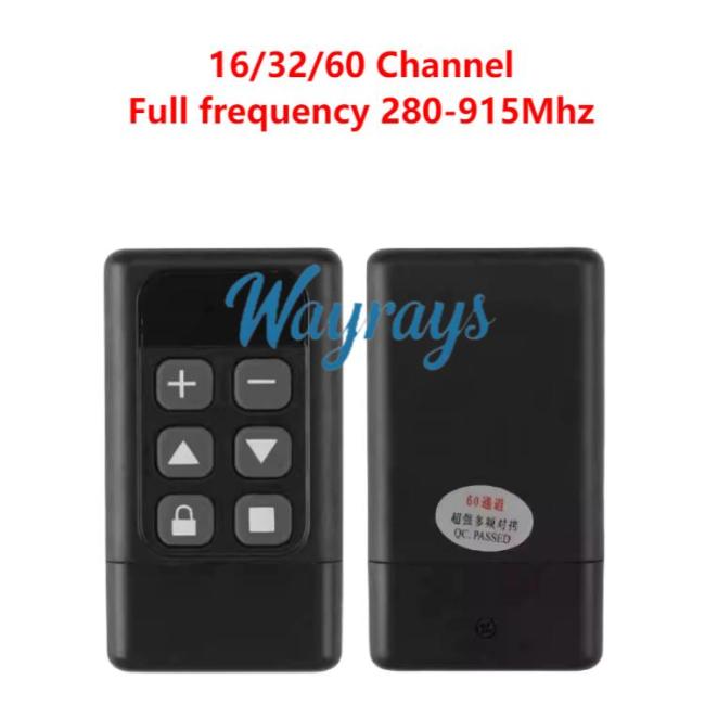 16/32/60 channel full-frequency 280-915Mhz powerful cloning remote , black 6-button, for roller shutters, garage doors, and retractable gates