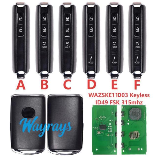For Mazda WAZSKE11D03 ID49 chip with FSK 315mhz keyless 2/3/4 button remote key,P/N TAYA-67-5DYB