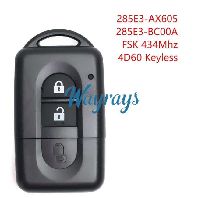For Nissan 4D60 chip with FSK 434mhz keyless 2 button remote key, PN:285E34X00A 285E3EB30A
