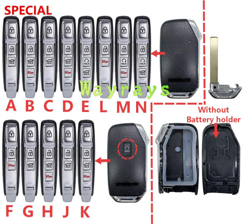 [Without battery holder ] For Kia key shell with OEM logo place,FGHJK's front part has 1 button