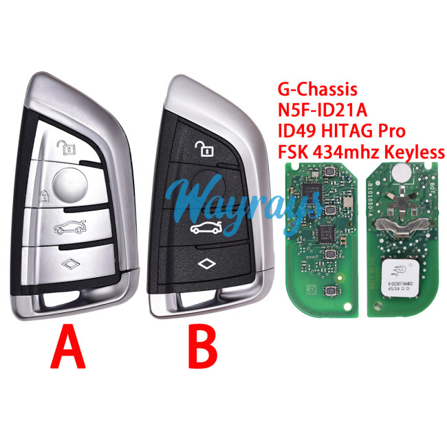 Original for BMW G-Chassis N5F-ID21A ID49 HITAG Pro chip with FSK 434mhz keyless 4 button remote key,System: Works on BDC3 and BDC2