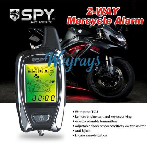 SPY Two-way motorcycle LCD display alarm system with remote start and anti-theft function.