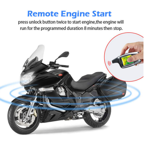 SPY Two-way motorcycle LCD display alarm system with remote start and anti-theft function.