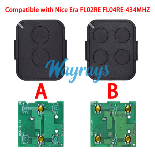 Garage door rolling code remote control with ASK 434mhz,Compatible with Nice Era FL02RE FL04RE