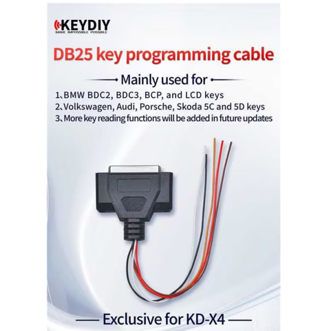 2026 New KEYDIY DB25 Key Programming Cable Exclusive for KD-X4 Work on BMW BDC2/ BDC3/ BCP/ LCD and VW 5C 5D Keys