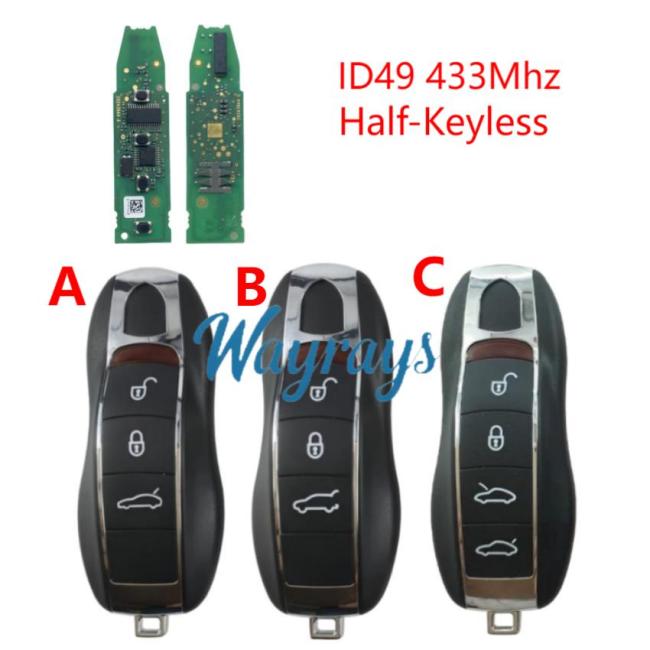 Original for Porsche ID49 chip with 433Mhz half-keyless 3/4 button remote key,with aftermarket shell