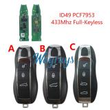 Original for Porsche ID49 chip PCF7953 with 433Mhz full-keyless 3/4 button remote key,with aftermarket shell