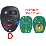 For GMC/Chevrolet OUC60270 ASK 315mhz 2+1/3+1/4+1 button remote key