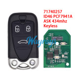 For Alfa 71740257 ID46 chip PCF7941A with ASK 434mhz keyless 3  button remote key
