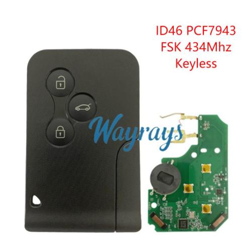 For Renault ID46 chip PCF7943 with FSK 434mhz keyless 3 button remote key
