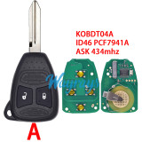 For Chrysler/Jeep KOBDT04A ID46 chip PCF7941A with ASK 434mhz 2/3 button remote key