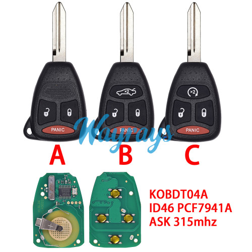 For Chrysler/Dodge KOBDT04A ID46 chip PCF7941A with ASK 315mhz remote key