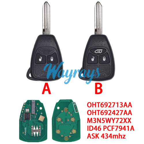 For Chrysler/Jeep OHT692713AA-OHT692427AA-M3N5WY72XX ID46 chip PCF7941A with ASK 434mhz 2/3 button remote key