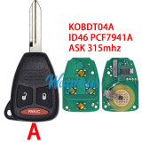 For Chrysler/Dodge KOBDT04A ID46 chip PCF7941A with ASK 315mhz remote key