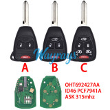 For Chrysler/Dodge OHT692427AA ID46 chip PCF7941A with ASK 315mhz remote key