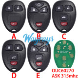 For GMC/Chevrolet OUC60270 ASK 315mhz 2+1/3+1/4+1 button remote key