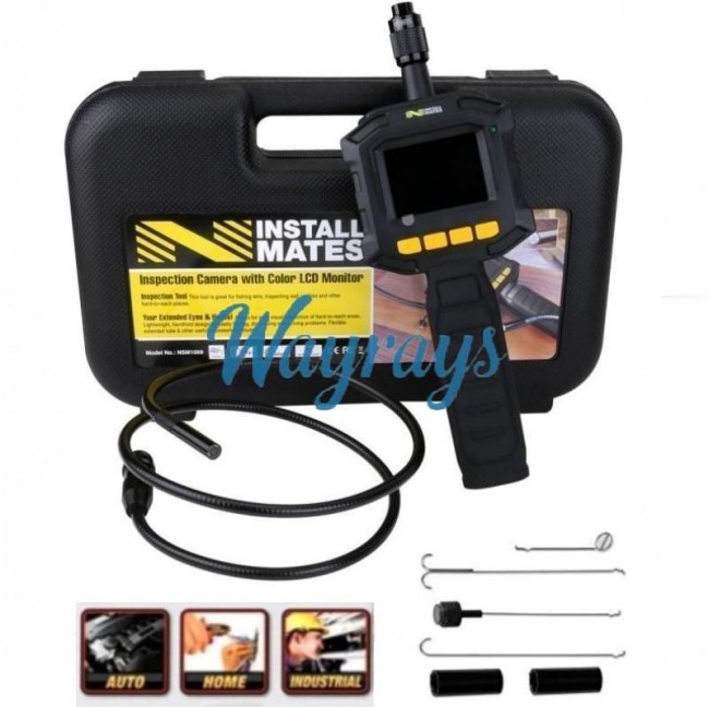 2.4  LCD inspection camera with a submersible camera and a 36  flexible neck and TV/video output jack. with 320 x 240 VGA resolution.180 degree image rotation and mirroring.Use for inspecting the areas hard to reach;four adjustable height led white lights, no video recording or photo function！！！