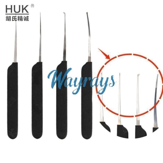 HUK brand straight handle pick for automotive locks.