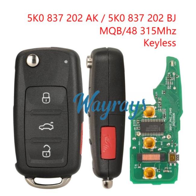 For VW 5K0837202AK 5K0837202BJ MQB/48 chip with 315mhz keyless 3+1 button remote key
