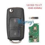 For VW 1J0 959 753 CT ID48 chip with 434mhz 2 button remote key