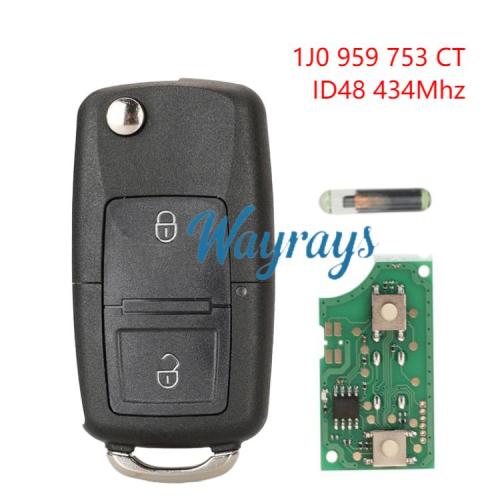 For VW 1J0 959 753 CT ID48 chip with 434mhz 2 button remote key