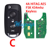 For Fiat 500X Egea Tipo 4A chip HITAG AES with FSK 434mhz keyless 3/4 button remote key
