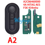 For Fiat A2C86460000 4A chip HITAG AES with FSK 434mhz 2/3 button remote key