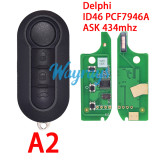 For Fiat Delphi BSI System ID46 chip PCF7946A with ASK 434mhz 2/3 button remote key