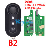 For Fiat Delphi BSI System ID46 chip PCF7946A with ASK 434mhz 2/3 button remote key