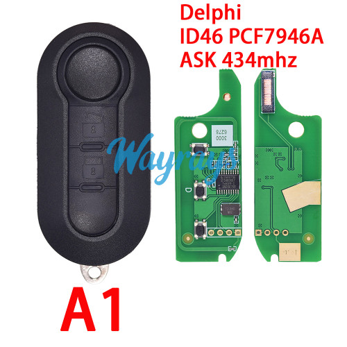 For Fiat Delphi BSI System ID46 chip PCF7946A with ASK 434mhz 2/3 button remote key