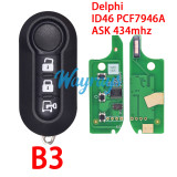 For Fiat Delphi BSI System ID46 chip PCF7946A with ASK 434mhz 2/3 button remote key