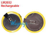 LIR2032 solder lug rechargeable battery，90° solder joint