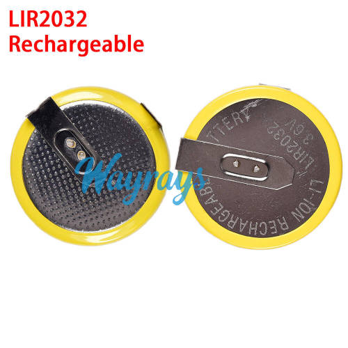 LIR2032 solder lug rechargeable battery，90° solder joint