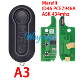 For Fiat Marelli BSI System ID46 chip PCF7946A with ASK 434mhz 2/3 button remote key