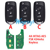 For Fiat 500X Egea Tipo 4A chip HITAG AES with FSK 434mhz keyless 3/4 button remote key