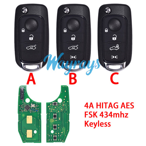 For Fiat 500X Egea Tipo 4A chip HITAG AES with FSK 434mhz keyless 3/4 button remote key