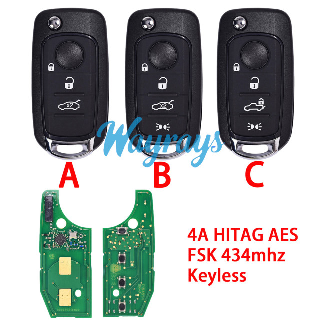 For Fiat 500X Egea Tipo 4A chip HITAG AES with FSK 434mhz keyless 3/4 button remote key