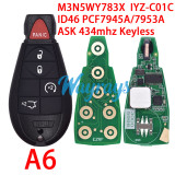 For Chrysler M3N5WY783X,IYZ-C01C ID46 chip PCF7945A/7953A with ASK 434mhz keyless remote key