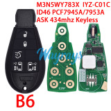 For Chrysler M3N5WY783X,IYZ-C01C ID46 chip PCF7945A/7953A with ASK 434mhz keyless remote key